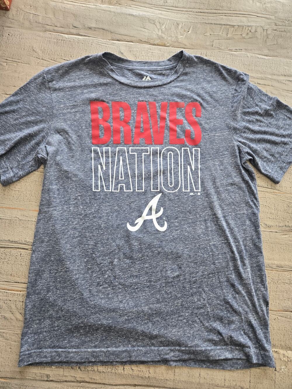 Majestic Atlanta Braves Nation T Shirt Mens Large Gray MLB Baseball Tee